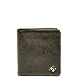 CHANEL Authentic Black Leather Logo Wallet